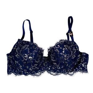 NWT Victoria’s Secret Dream Angels Lightly Lined Lace Demi Bra 34C Navy Blue